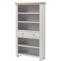 Salcombe Large Bookcase with Drawer - Stone Grey, Oak