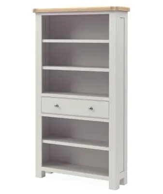 Salcombe Large Bookcase with Drawer - Stone Grey, Oak