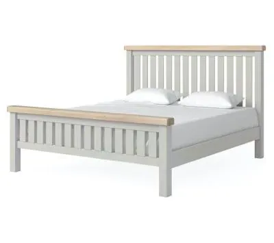 Salcombe Queen Size Slatted Bed Frame - Grey, Oak