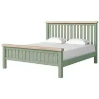 Salcombe Queen Size Slatted Bed Frame - Sage, Oak