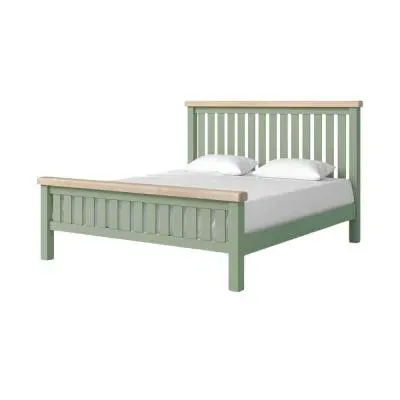 Salcombe Queen Size Slatted Bed Frame - Sage, Oak