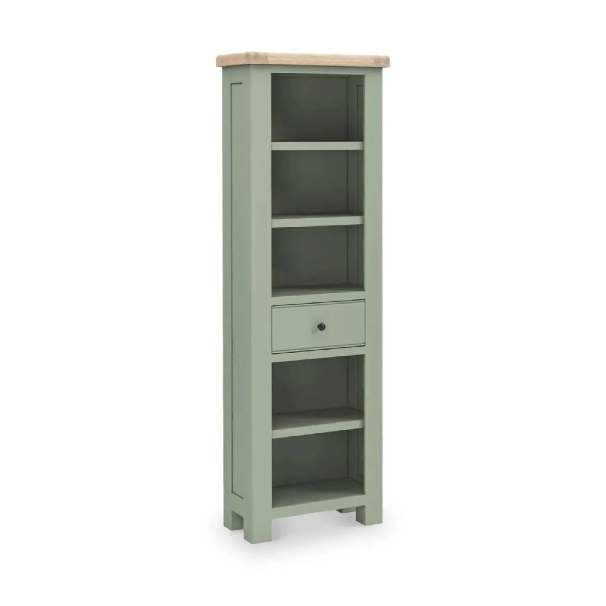 Salcombe Slim Bookcase with Drawer - Sage, Oak