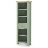 Salcombe Slim Bookcase with Drawer - Sage, Oak