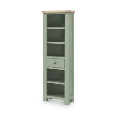 Salcombe Slim Bookcase with Drawer - Sage, Oak image