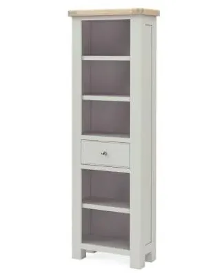 Salcombe Slim Bookcase with Drawer - Stone Grey, Oak