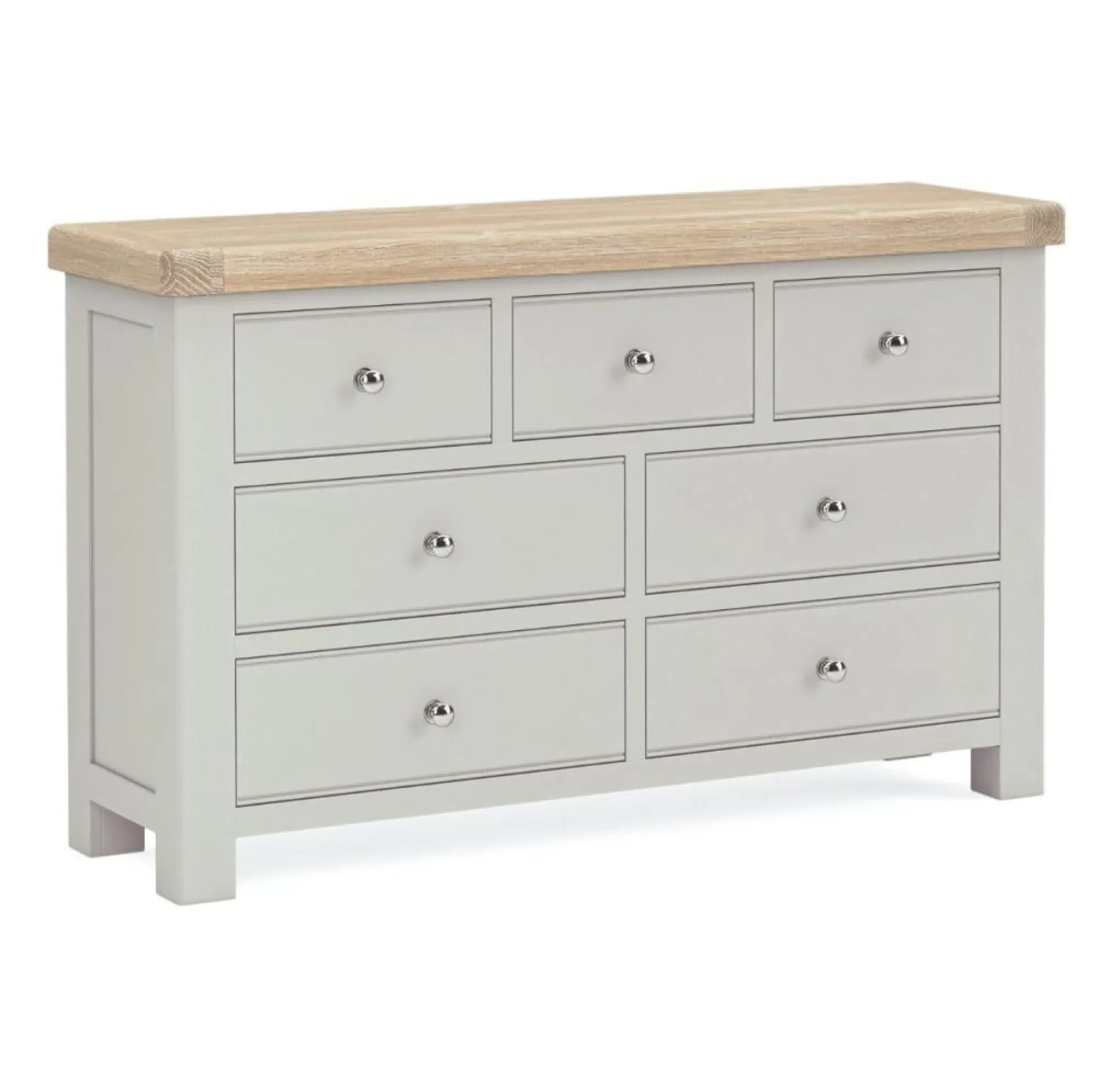 Salcombe Wide Chest of Drawers - Stone Grey, Oak