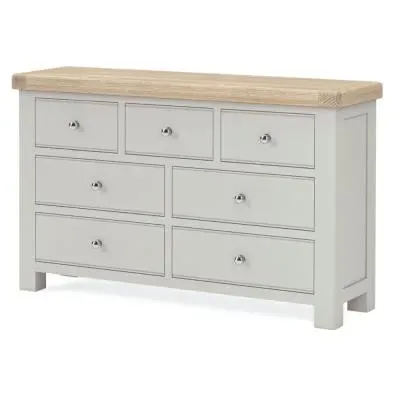 Salcombe Wide Chest of Drawers - Stone Grey, Oak