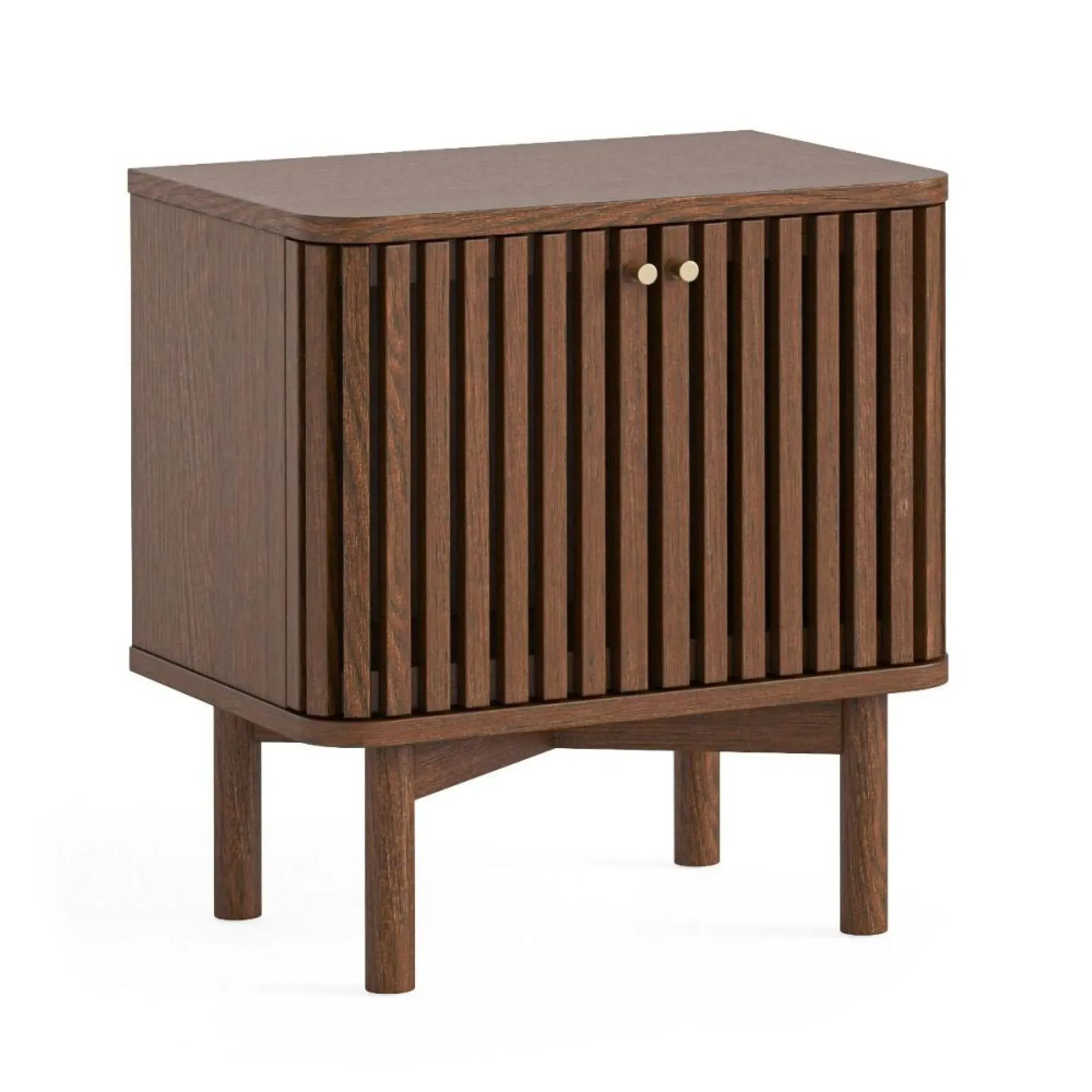 Soho 2 Door Slatted Bedside Table - Dark Brown, Oak