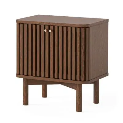 Soho 2 Door Slatted Bedside Table - Dark Brown, Oak image