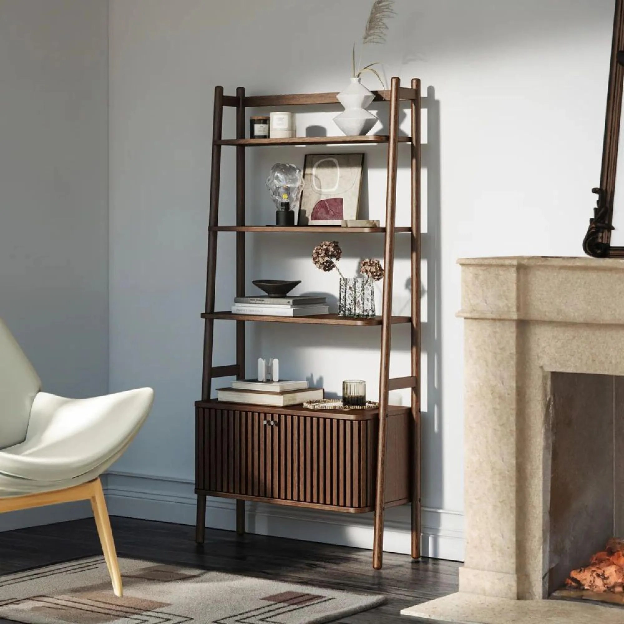 Soho 2 Door Slatted Bookcase - Dark Brown, Oak