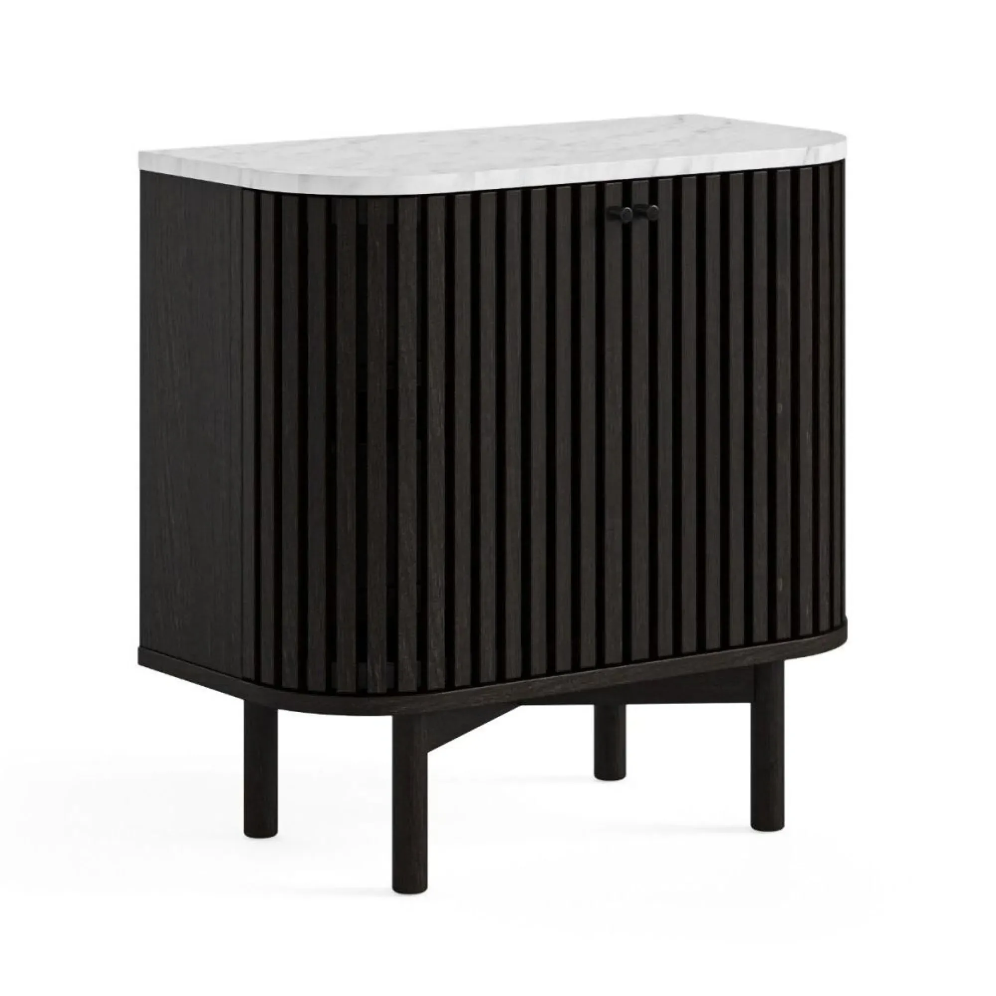 Soho 2 Door Slatted Cupboard - Black, White Marble