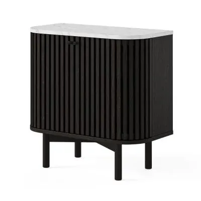 Soho 2 Door Slatted Cupboard - Black, White Marble image
