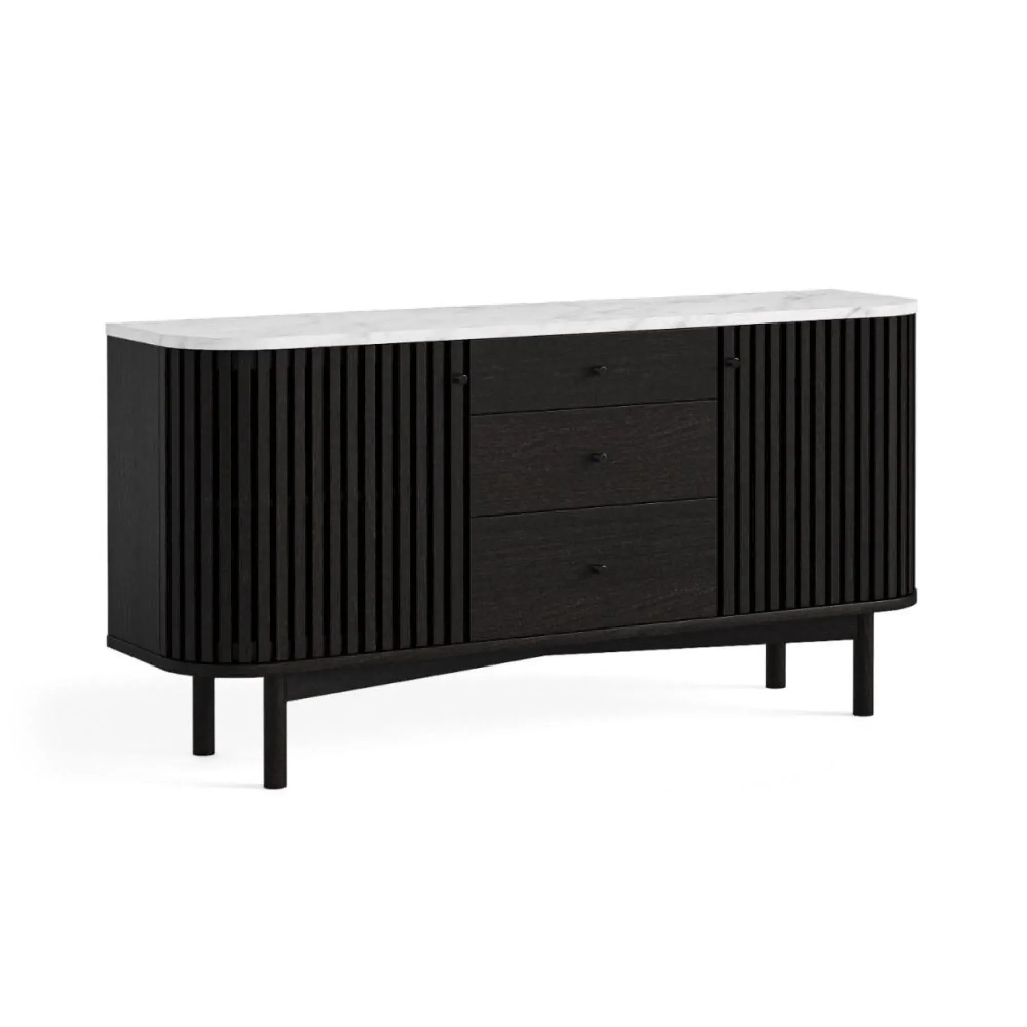 Soho 2 Door Slatted Sideboard - Black, White Marble