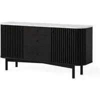 Soho 2 Door Slatted Sideboard - Black, White Marble
