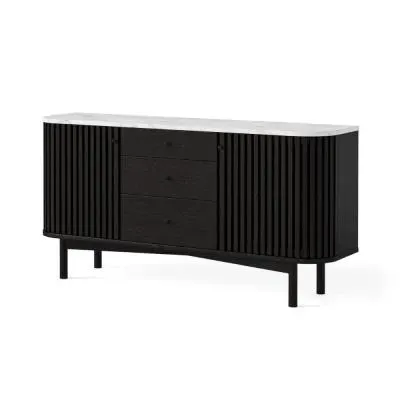Soho 2 Door Slatted Sideboard - Black, White Marble image