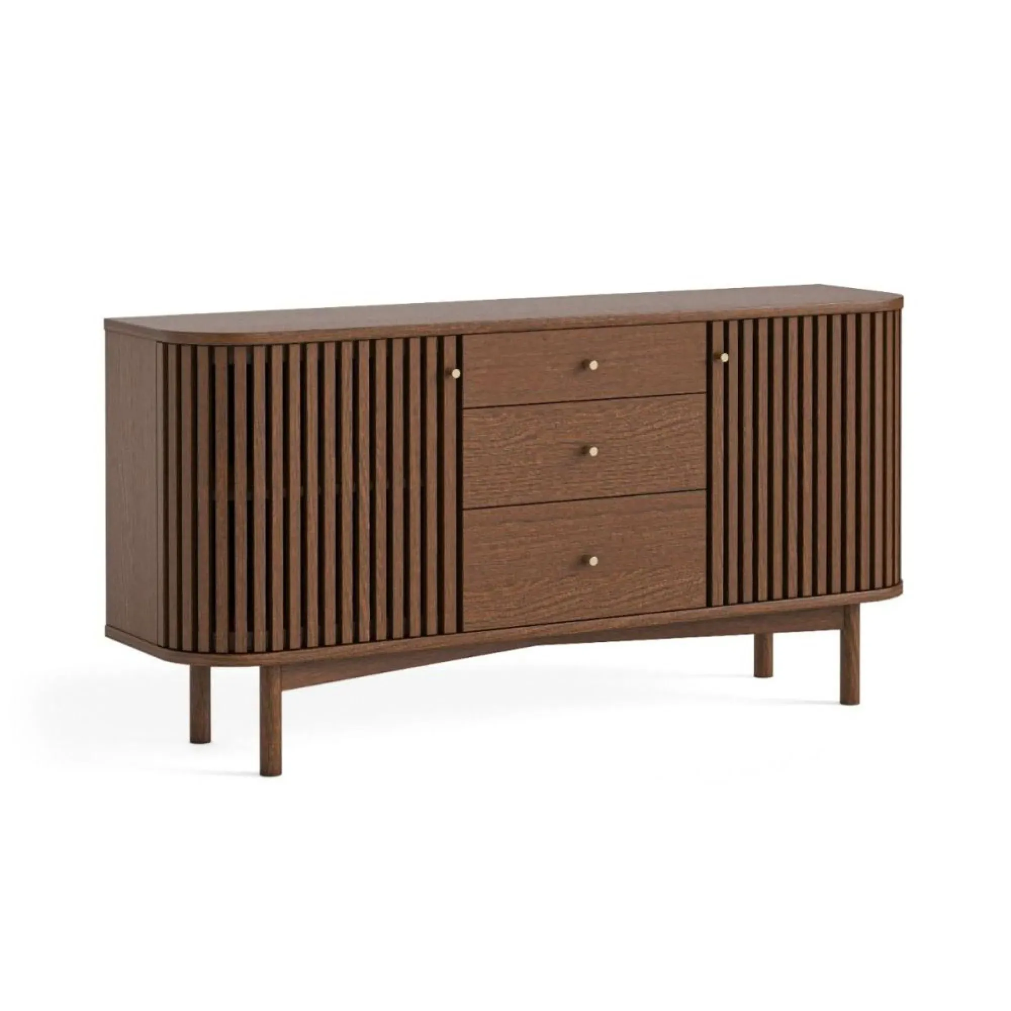 Soho 2 Door Slatted Sideboard - Dark Brown, Oak
