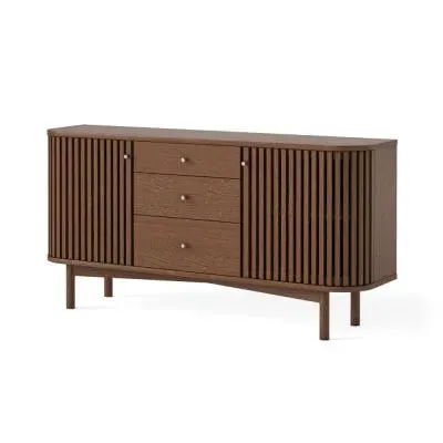 Soho 2 Door Slatted Sideboard - Dark Brown, Oak image