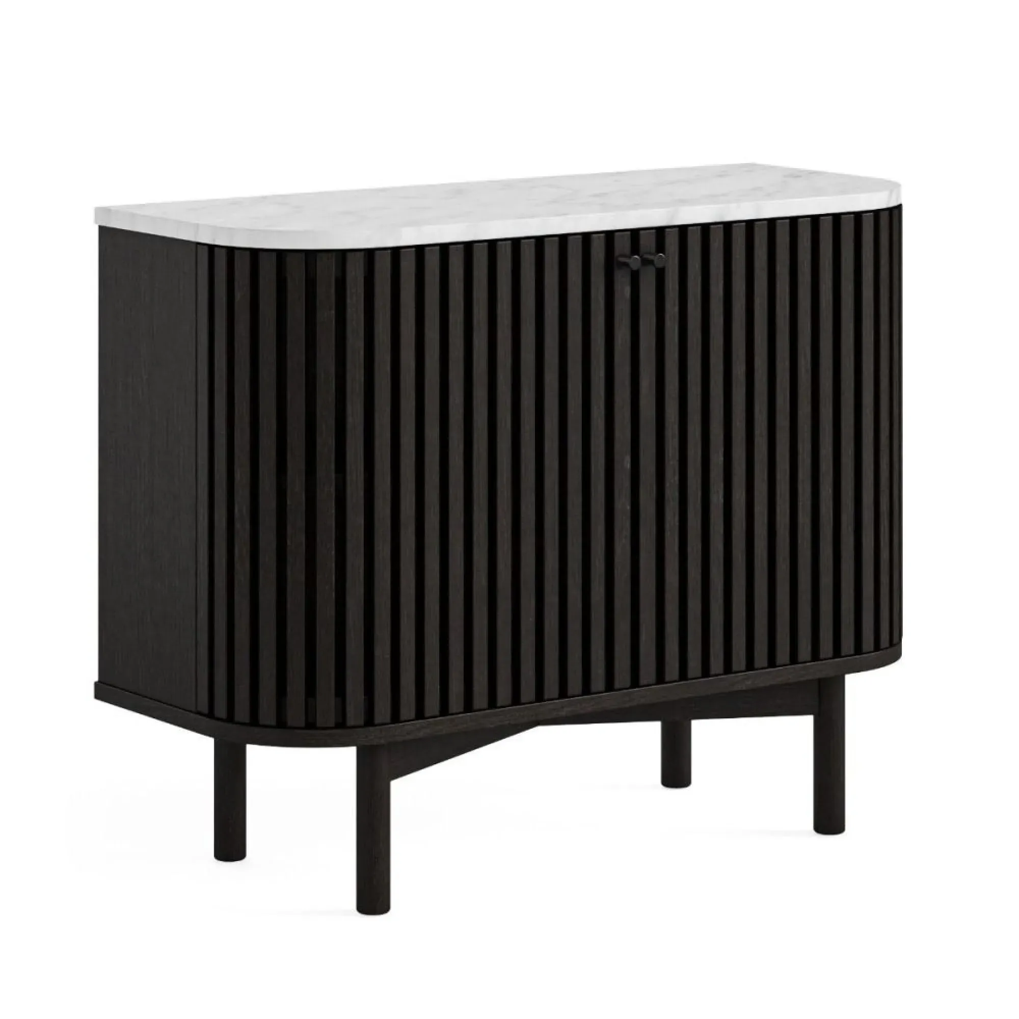Soho 2 Door Slatted Small Sideboard - Black, Marble