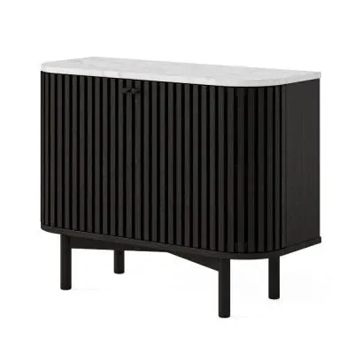 Soho 2 Door Slatted Small Sideboard - Black, Marble image