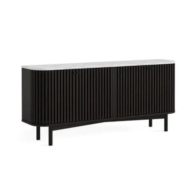 Soho 4 Door Slatted Large Sideboard - Black, Marble