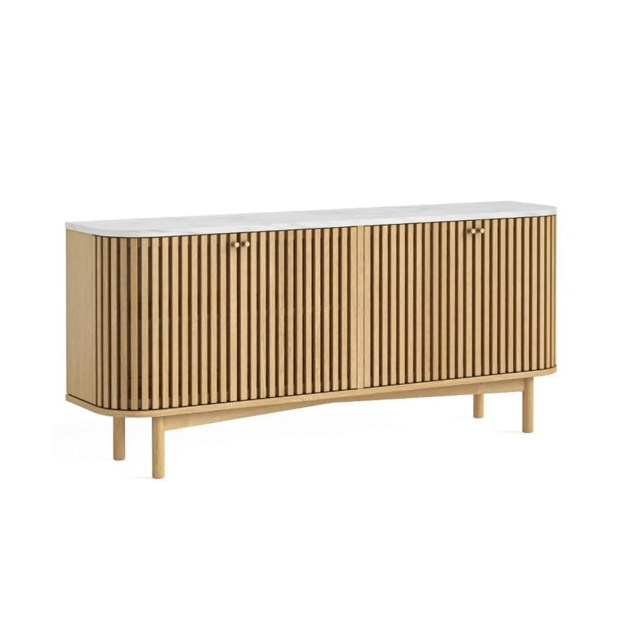 Soho 4 Door Slatted Large Sideboard - Oak, Marble