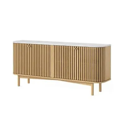 Soho 4 Door Slatted Large Sideboard - Oak, Marble