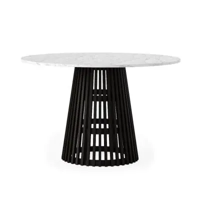 Soho 4 Seater Round Dining Table with Slatted Base - Black