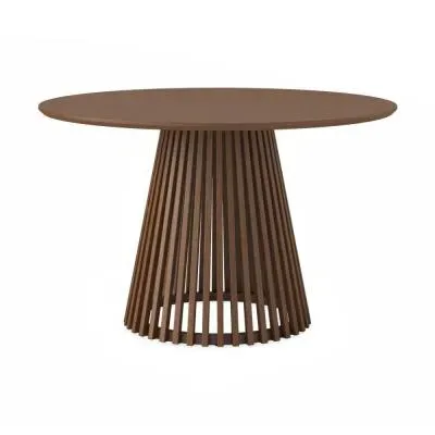 Soho 4 Seater Round Dining Table with Slatted Base - Dark Oak image