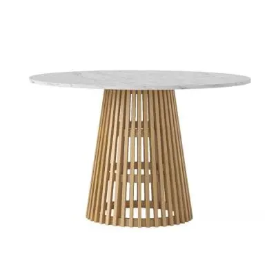 Soho 4 Seater Round Dining Table with Slatted Base - Oak