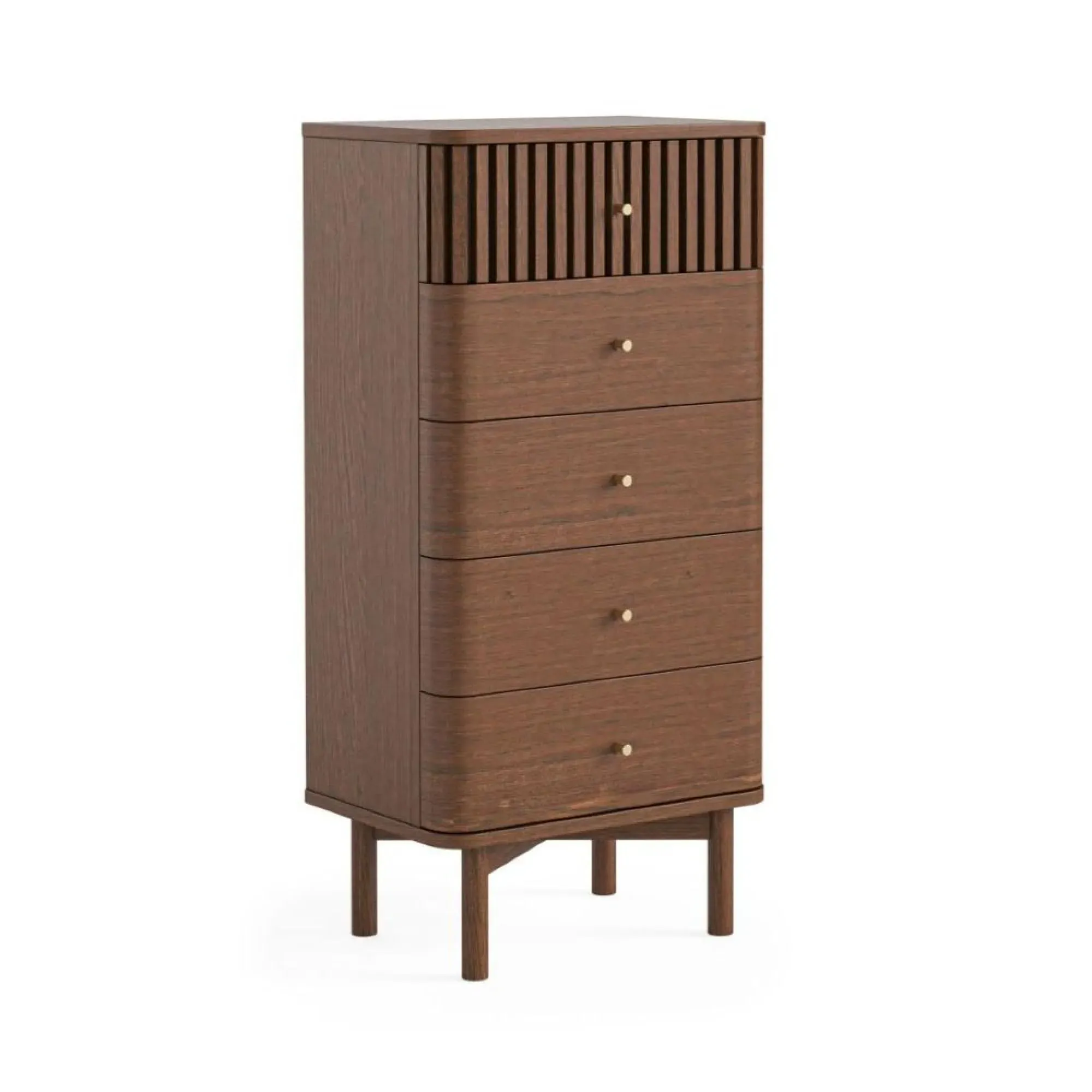 Soho 5 Drawer Slatted Tallboy Chest - Dark Brown, Oak