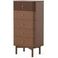 Soho 5 Drawer Slatted Tallboy Chest - Dark Brown, Oak