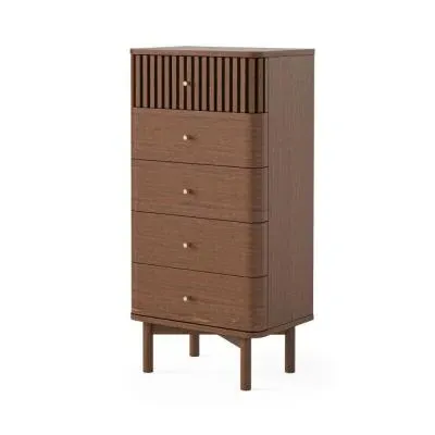 Soho 5 Drawer Slatted Tallboy Chest - Dark Brown, Oak image