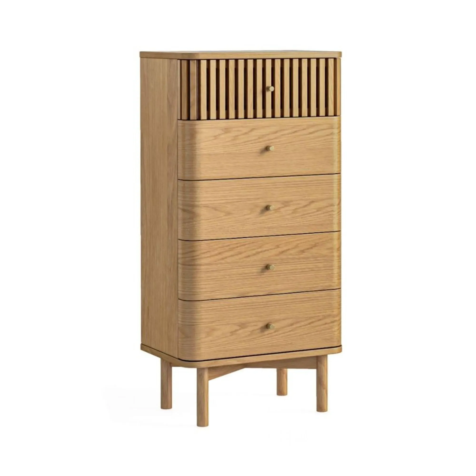 Soho 5 Drawer Slatted Tallboy Chest - Natural, Oak
