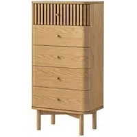 Soho 5 Drawer Slatted Tallboy Chest - Natural, Oak
