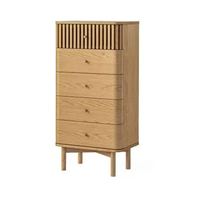 Soho 5 Drawer Slatted Tallboy Chest - Natural, Oak