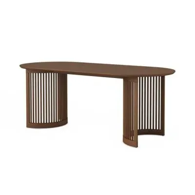 Soho 8 Seater Oval Dining Table with Slatted Base - Dark Oak image