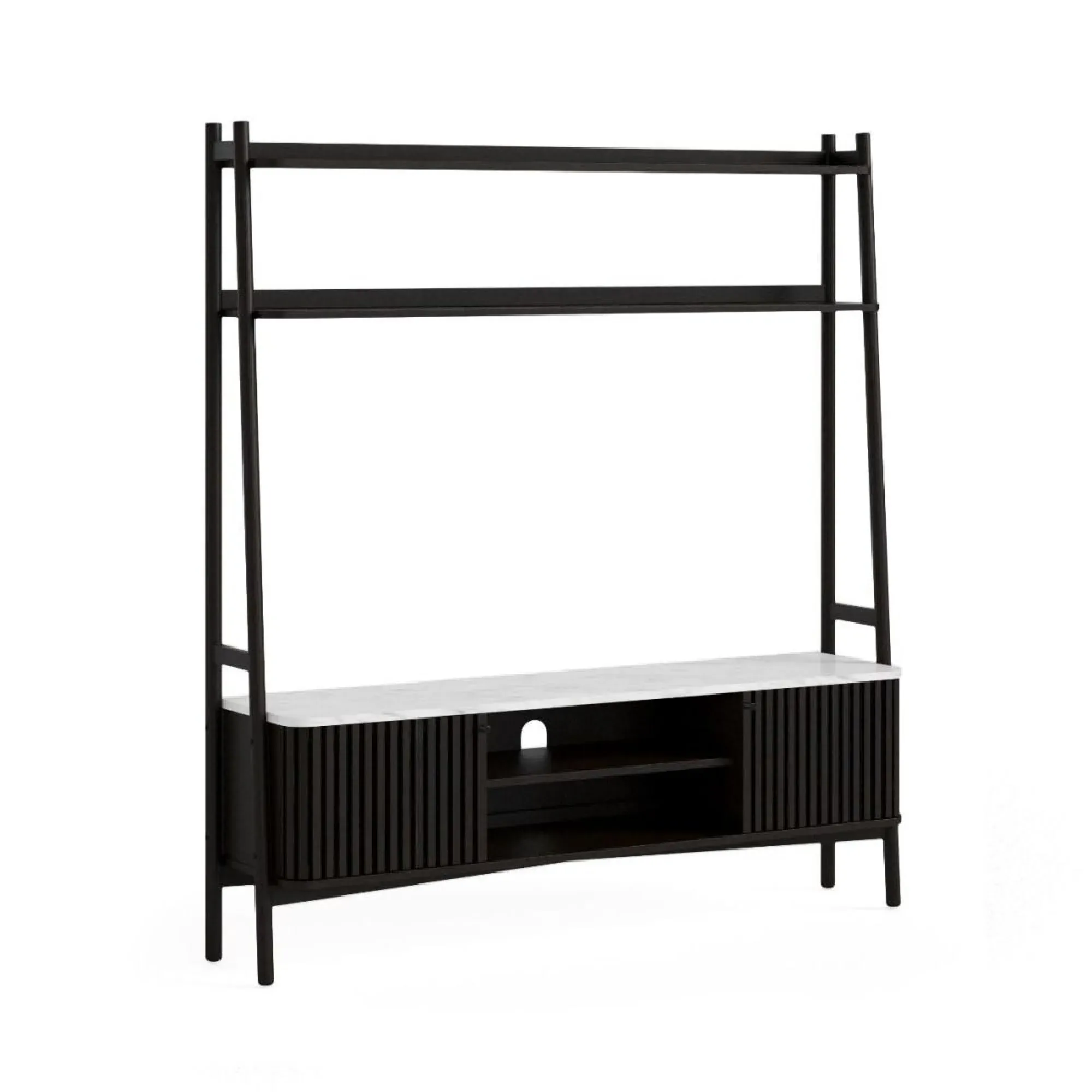 Soho Black 165cm TV Unit with Storage - Black, White Marble