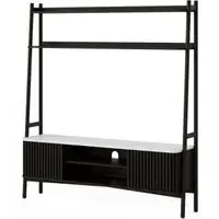 Soho Black 165cm TV Unit with Storage - Black, White Marble