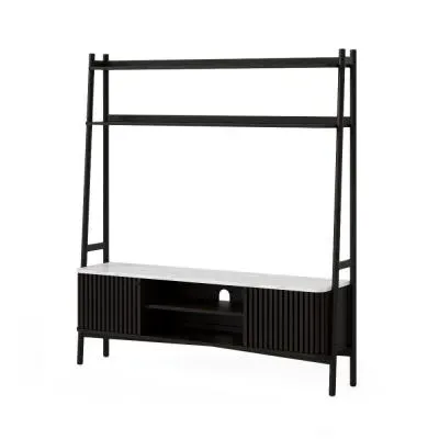 Soho Black 165cm TV Unit with Storage - Black, White Marble