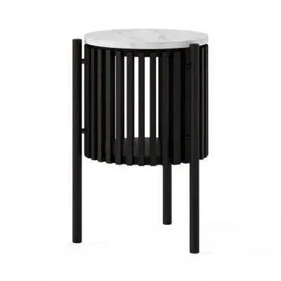 Soho Black Round Side Table with Storage - White, Black
