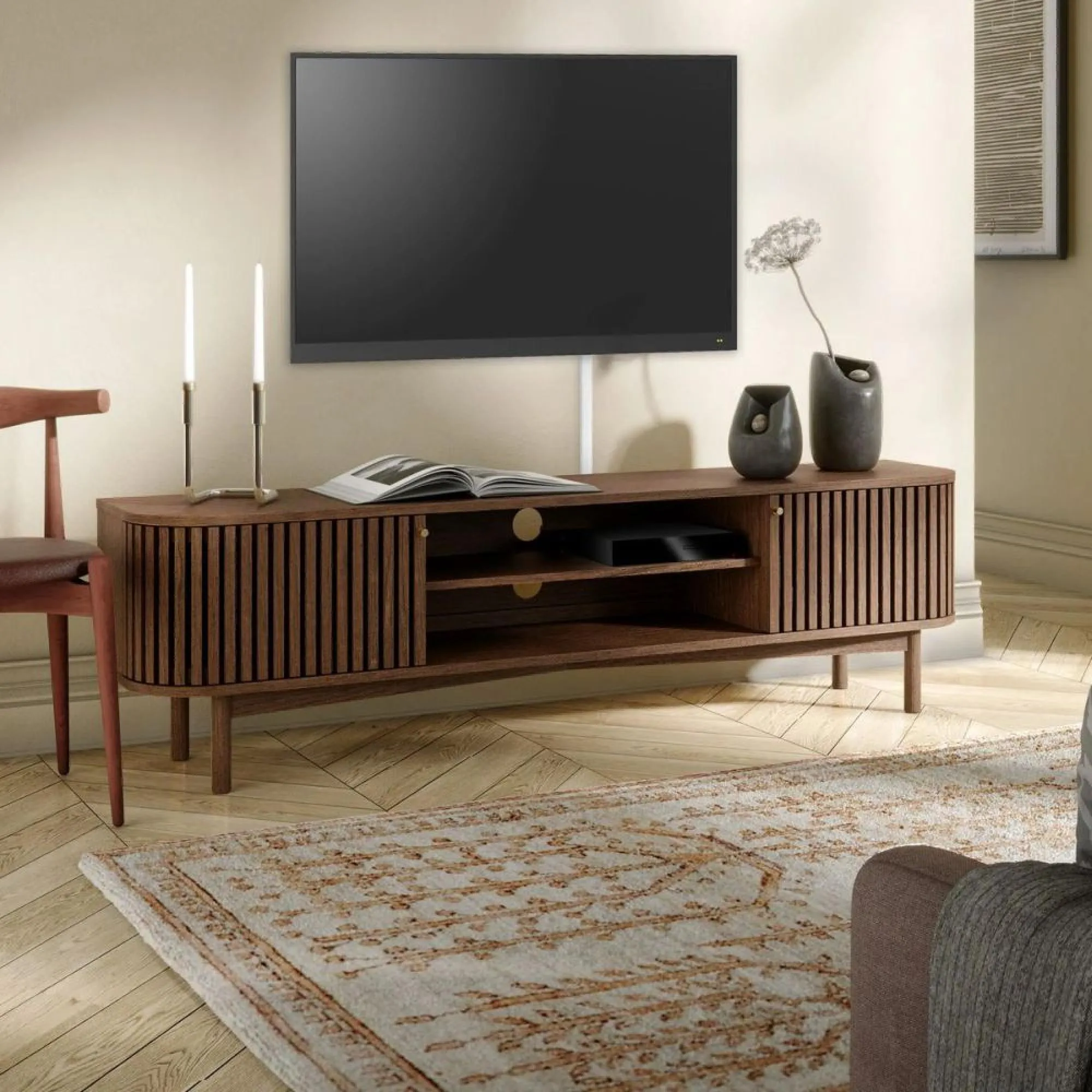 Soho Dark Oak 180cm TV Unit with Storage - Dark Brown