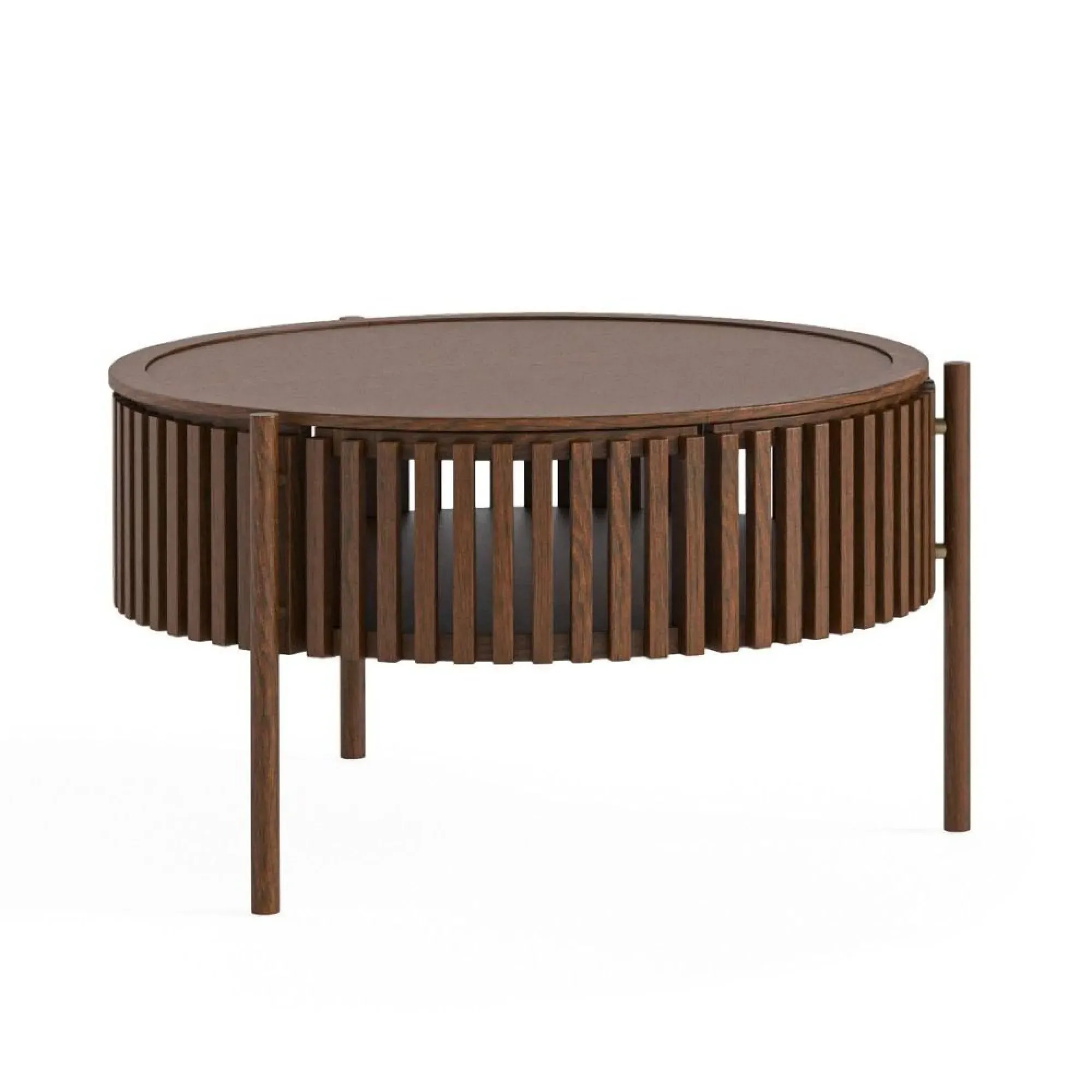 Soho Dark Oak Round Coffee Table with Storage - Dark Brown, Oak