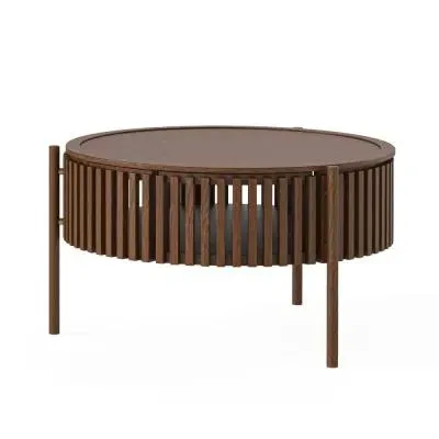 Soho Dark Oak Round Coffee Table with Storage - Dark Brown, Oak