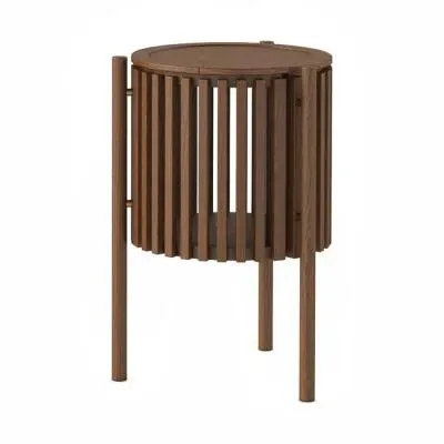 Soho Dark Oak Round Side Table with Storage - Dark Brown, Oak image