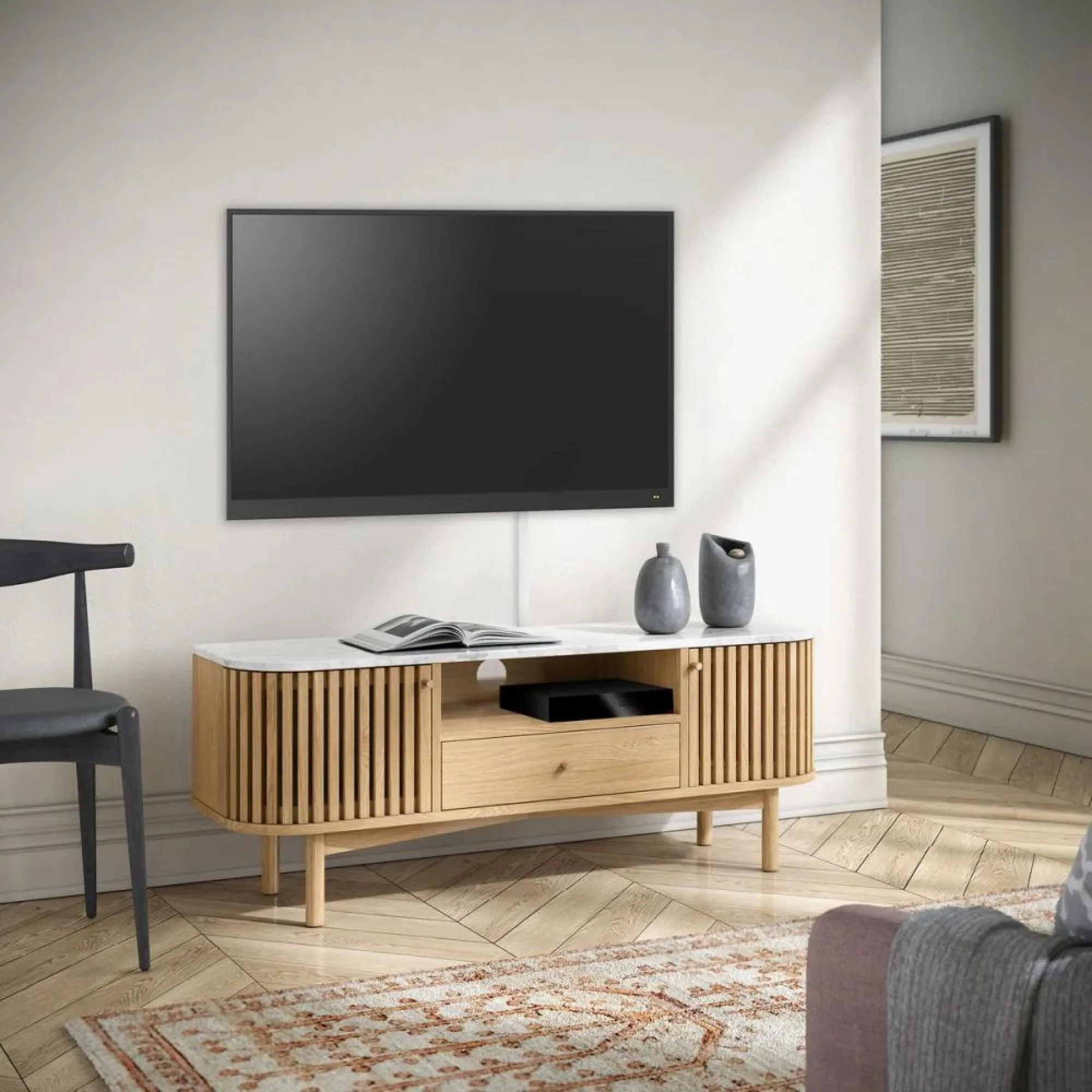 Soho Oak 130cm TV Unit with Storage - Natural, Marble
