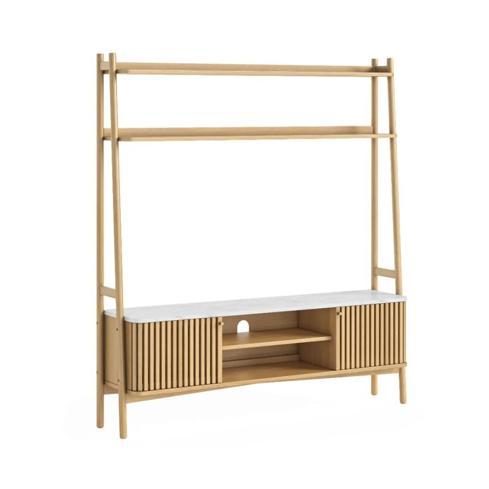 Soho Oak 165cm TV Unit with Storage - Natural, White Marble