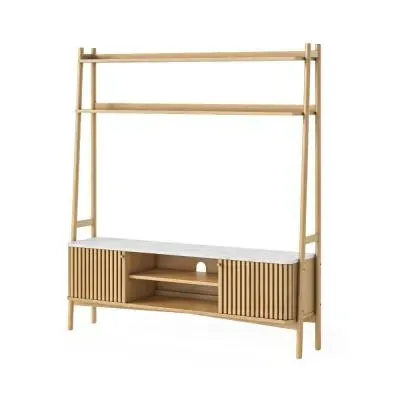 Soho Oak 165cm TV Unit with Storage - Natural, White Marble