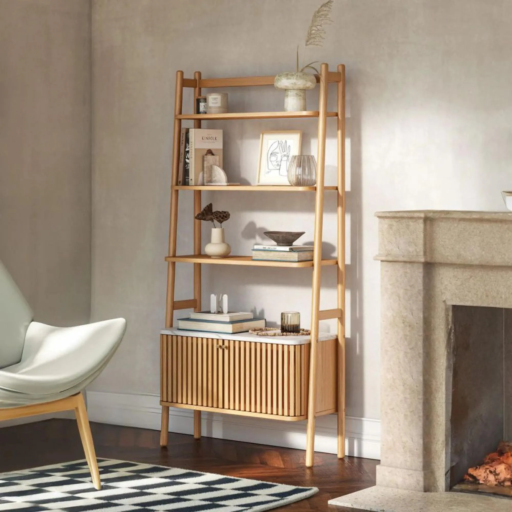 Soho Oak 2 Door Slatted Bookcase - White, Oak