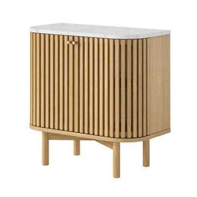 Soho Oak 2 Door Slatted Cupboard - White, Oak image