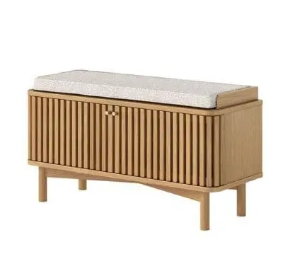 Soho Oak 2 Door Slatted Hallway Bench - Natural image